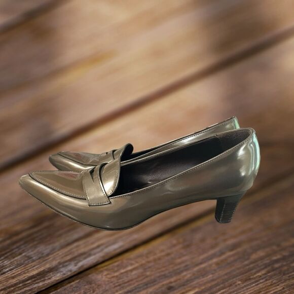 AGL Leather Olive Green Solid Dressy Office Heel Pumps EUR 40 US 10 - Picture 9 of 9